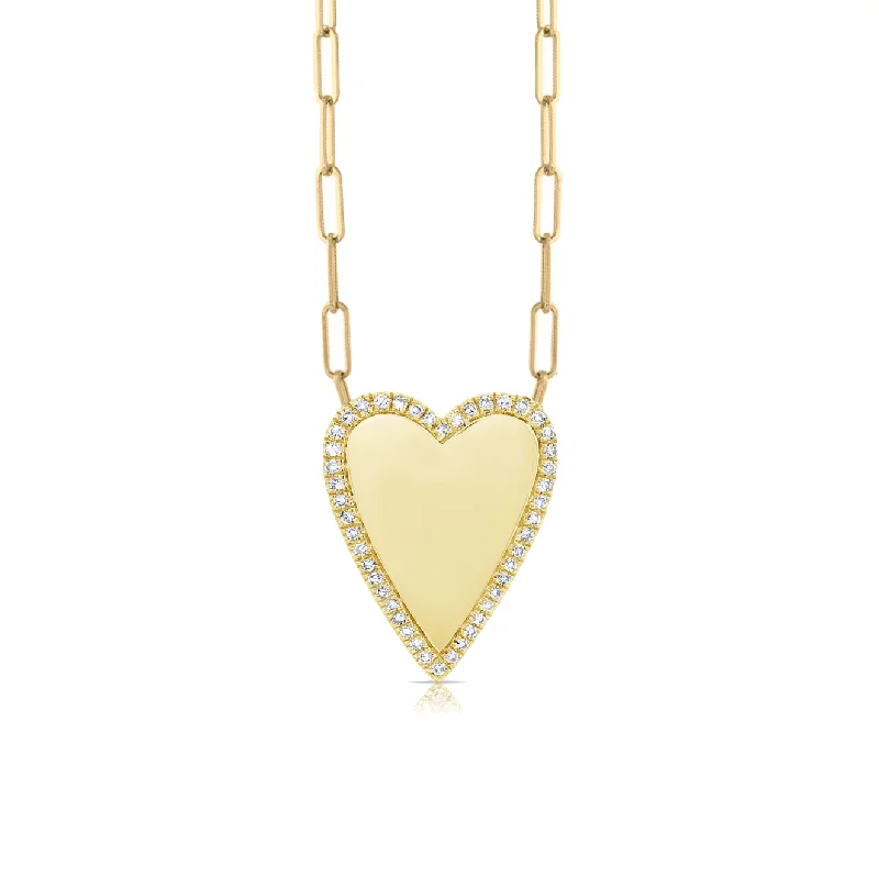 Ladies pearl and diamond necklace-Pave Outline Heart Paperclip Necklace