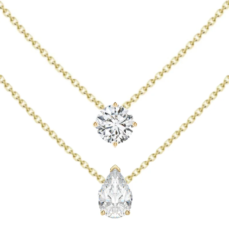 Ladies minimalistic necklace-Double Row Multishape Solitaires (+ Pear) Diamond Layered Necklace