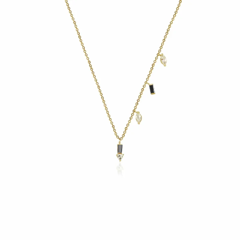 Ladies heart-shaped pendant necklace-Eline 18K Gold Necklace w. Black Diamonds & White Sapphire