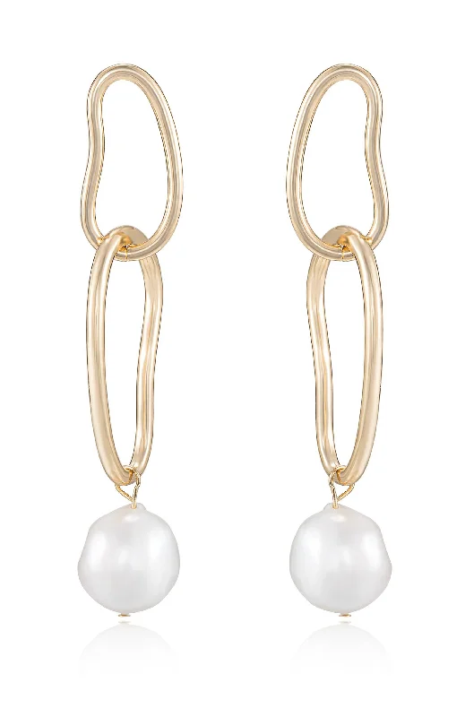 Ladies solid gold earrings-Mara Dangle Pearl Earrings