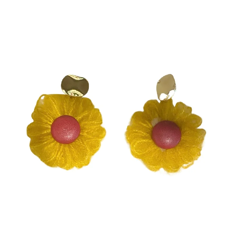 Ladies diamond hoop earrings-Kory Fuzzy Flower Earrings