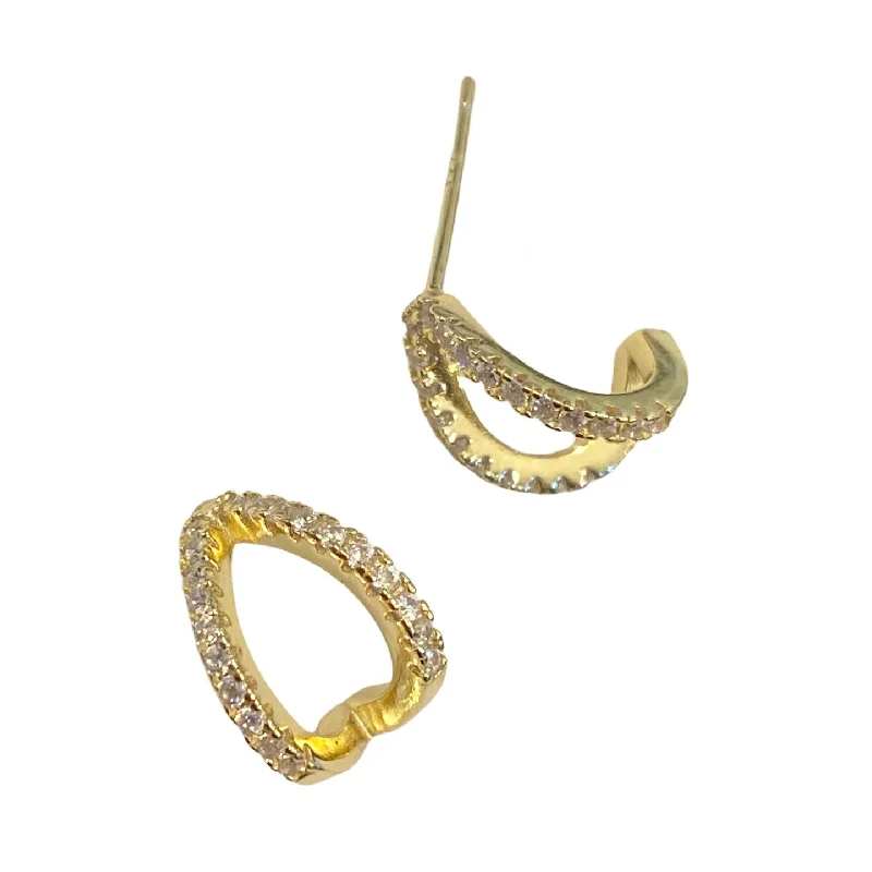 Ladies bar earrings-Double Hoop CZ Huggies