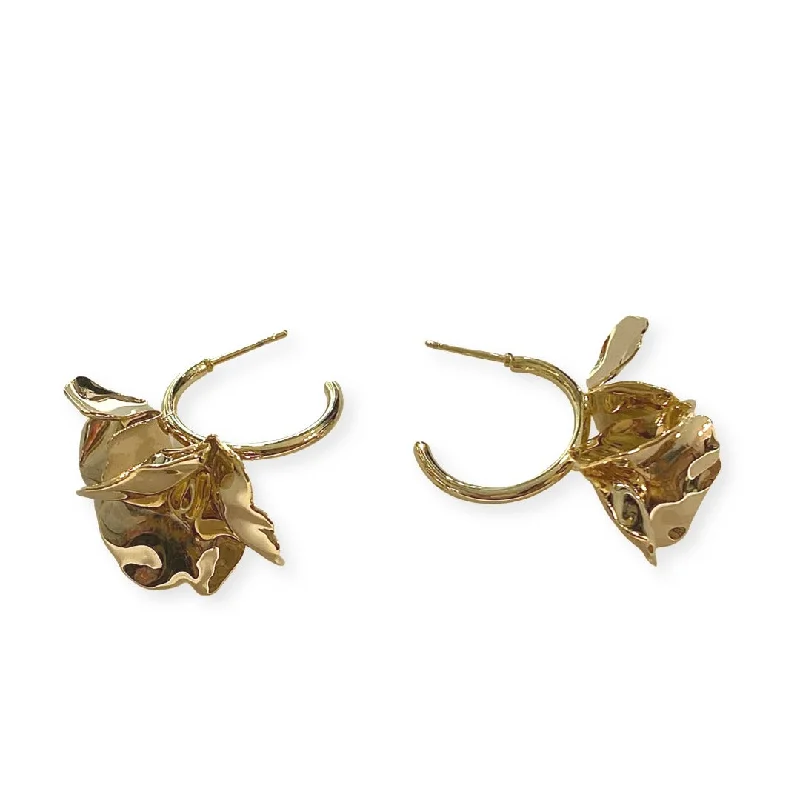 Ladies fashion earrings-Metal Petals Hoop Earrings