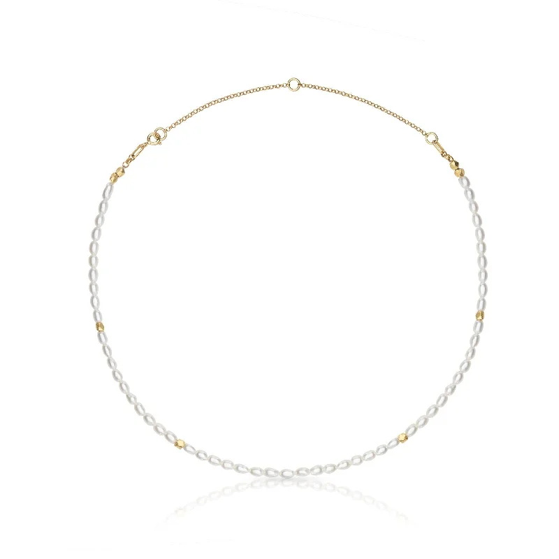 Ladies timeless diamond necklace-Macarelleta 18K Gold Plated Necklace w. Pearls