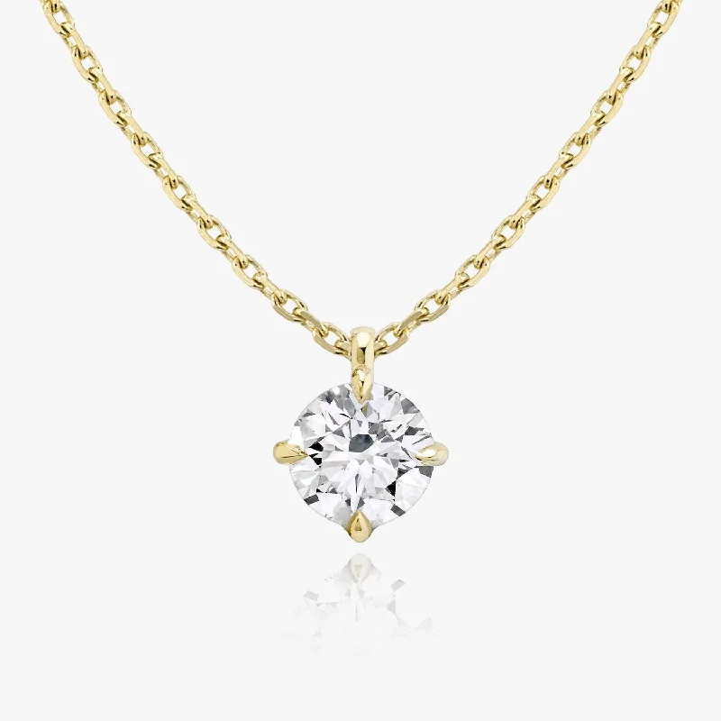 Ladies men’s and women’s matching necklace-Solitaire Hanging Round Brilliant 14K Gold Necklace w. Lab-Grown Diamond