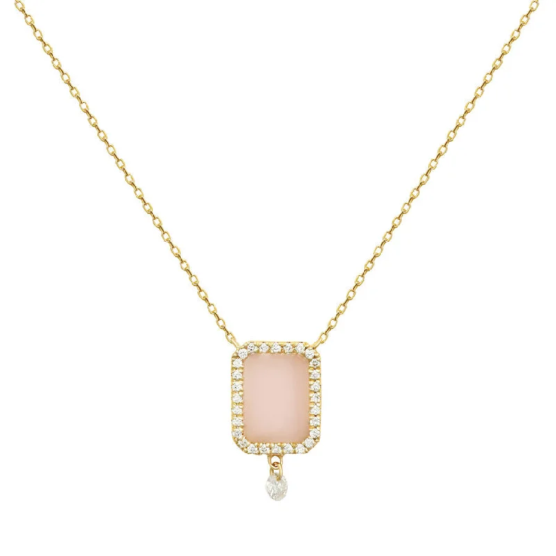 Ladies sapphire pendant necklace-Collier Semi Precious 18K Gold or Whitegold Necklace w. Rose Opal & Diamonds