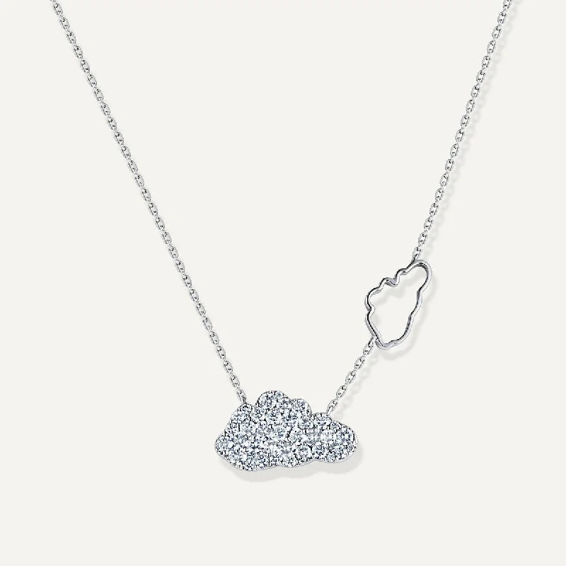 Ladies heart-shaped necklace-Allusia Love Double Cloud 18K Whitegold Necklace w. Diamonds