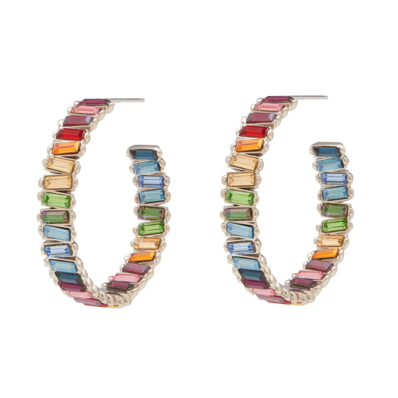 Ladies hoop earrings with pearls-Baby Serena Hoops in Rhodium Rainbow