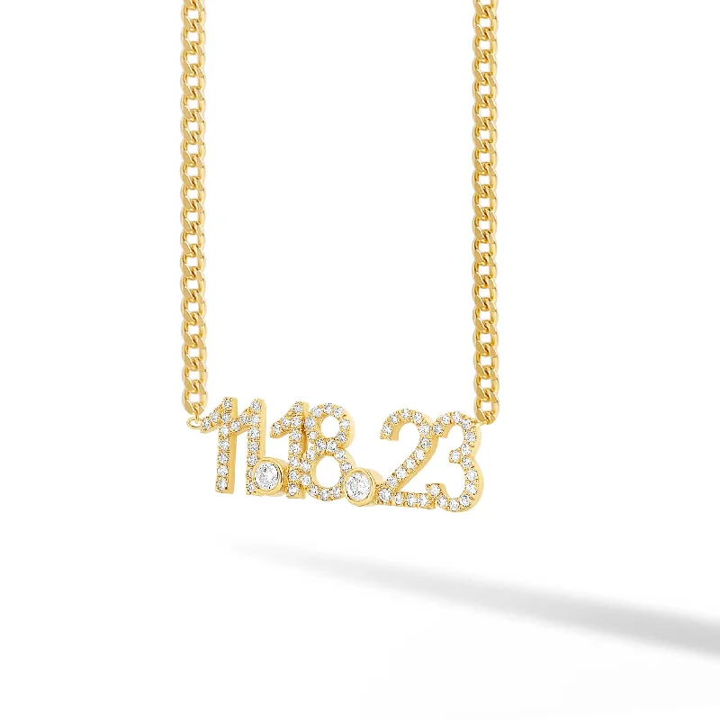 Ladies silver chain with pendant necklace-Custom Diamond Date on Curb Cuban Link Necklace