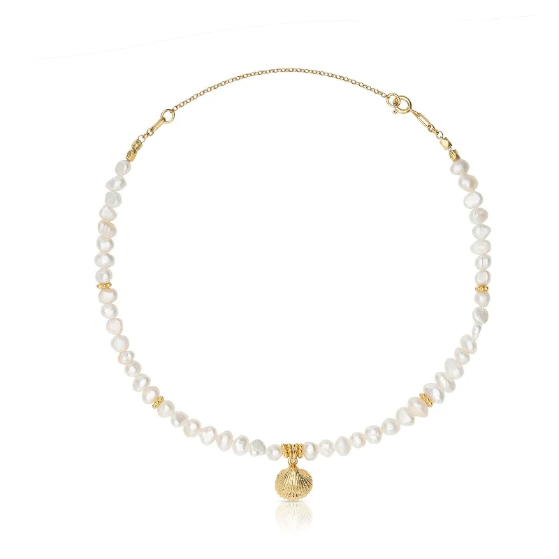 Ladies crystal necklace-Collar Langob 18K Gold Plated Necklace w. Pearls