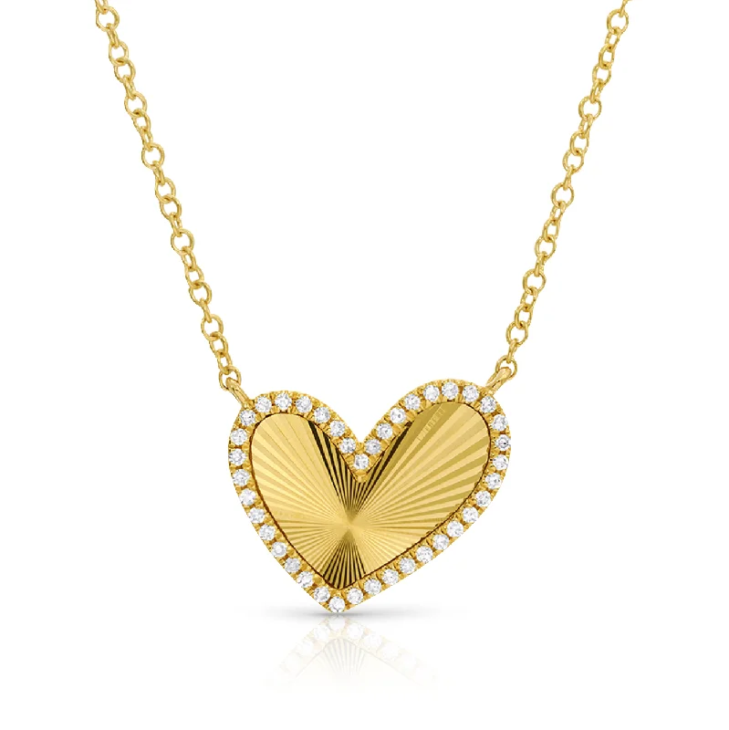 Ladies gold link necklace-Fluted Asymmetrical Diamond Heart Necklace