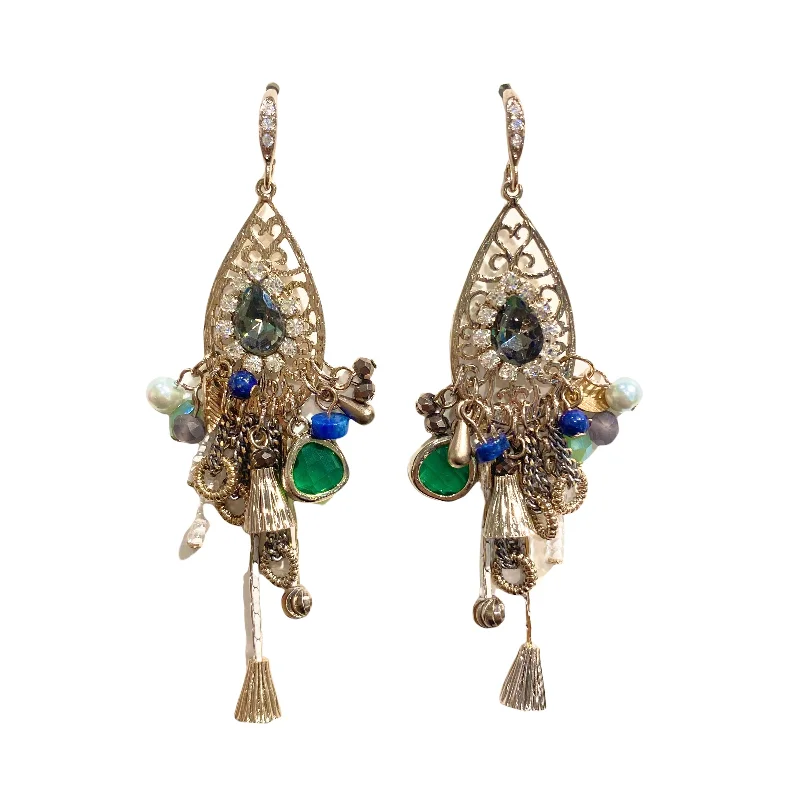 Ladies hoop earrings with gemstones-Karen Teardrop Deco Statement Earrings