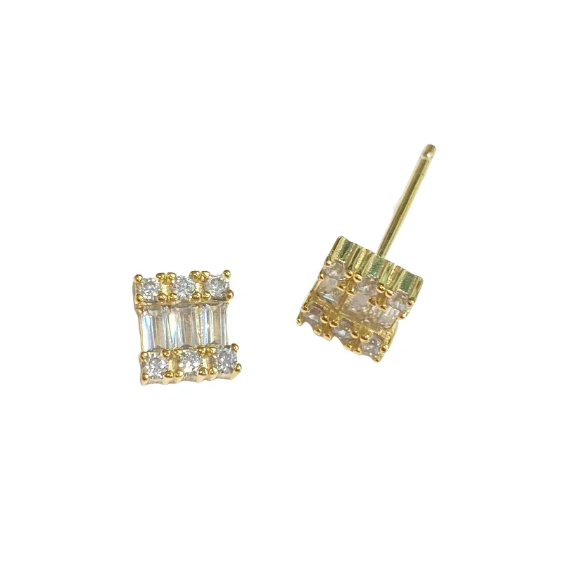 Ladies sparkly earrings-Geovana Baguette Square Studs