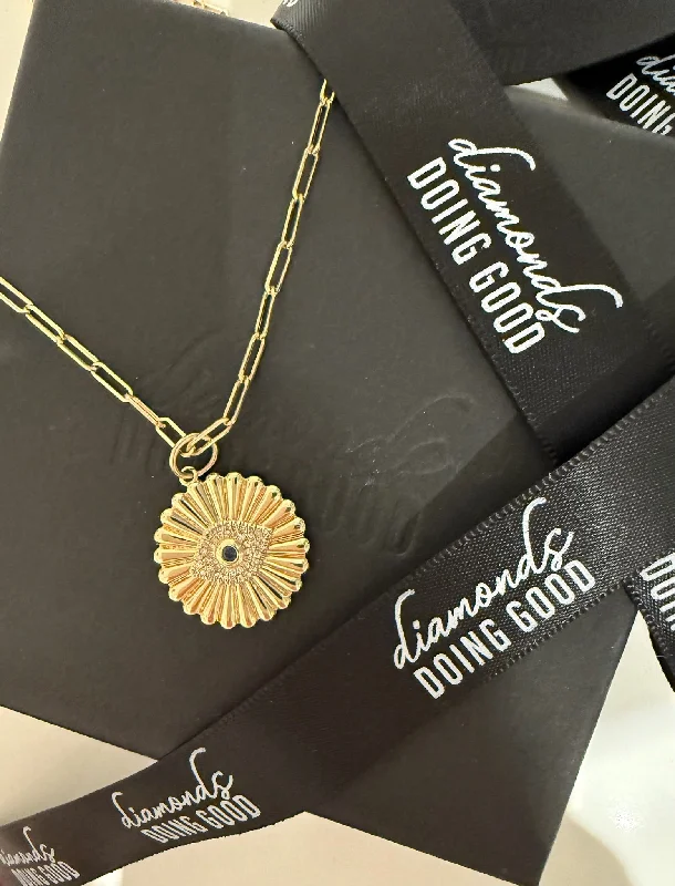 Ladies vintage-style gold necklace-The Daisy Evil Eye Charm