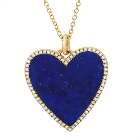 Ladies birthstone charm necklace-Large Lapis Diamond Heart Necklace