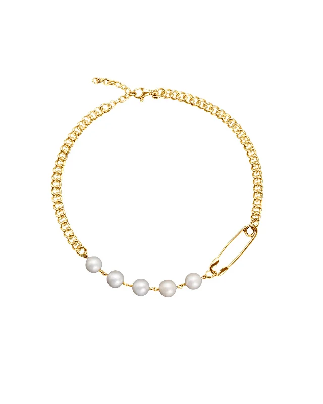 Ladies double chain necklace-Rebel Gold Plated Necklace w. Pearl