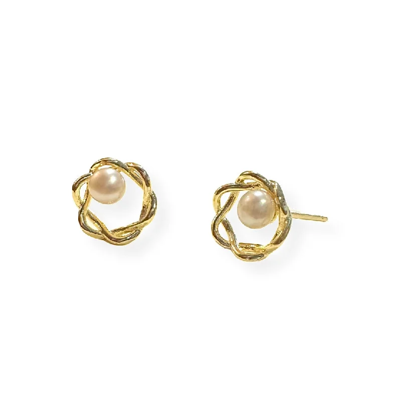 Ladies bar earrings-Pearl Twist Studs