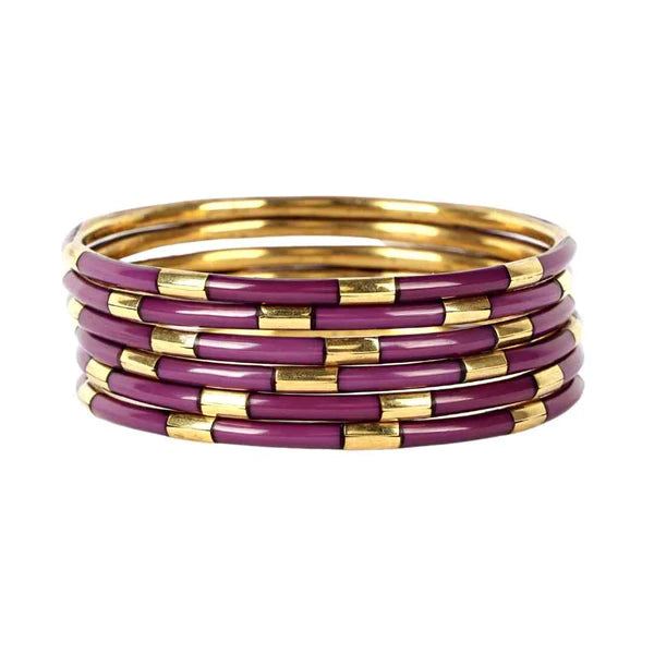 Ladies dainty bracelet-BuDhaGirl | Set of Six | Veda Bangles in Amethyst