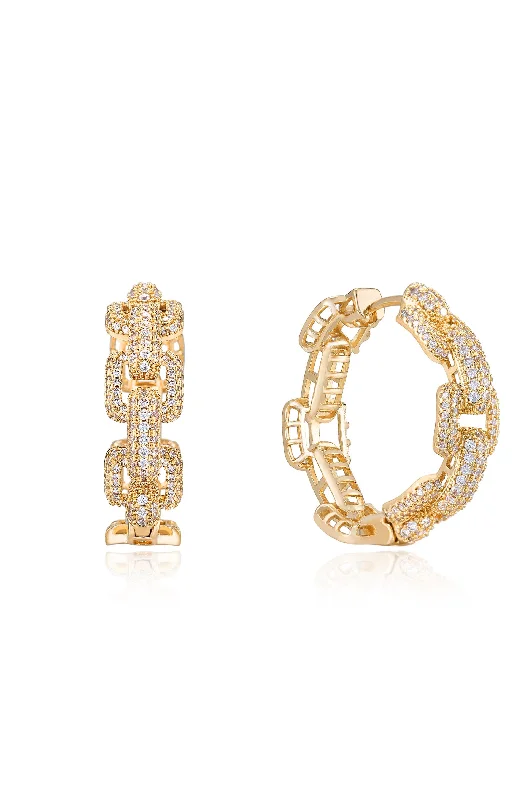 Ladies fashion earrings-Crystal Chain Link Hoops