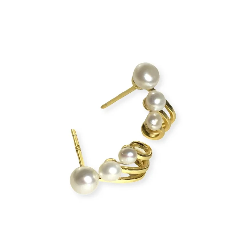 Ladies opal earrings-Pearl Huggie Hook Studs