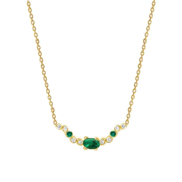 Ladies monogram necklace-Seraphina Wing 18K Gold Necklace w. Emeralds & Diamonds