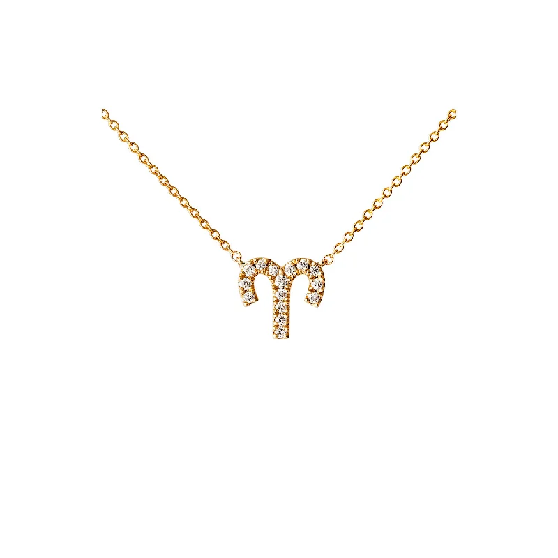 Ladies heart-shaped pendant necklace-Petit Sign Aries 18K Gold Necklace w. Diamonds