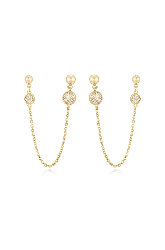 Ladies boho earrings-Double Piercing Chain Drop Earrings