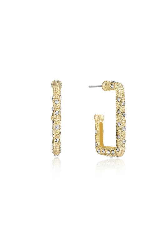 Ladies diamond stud earrings-Crystal Studded Rectangle Earrings