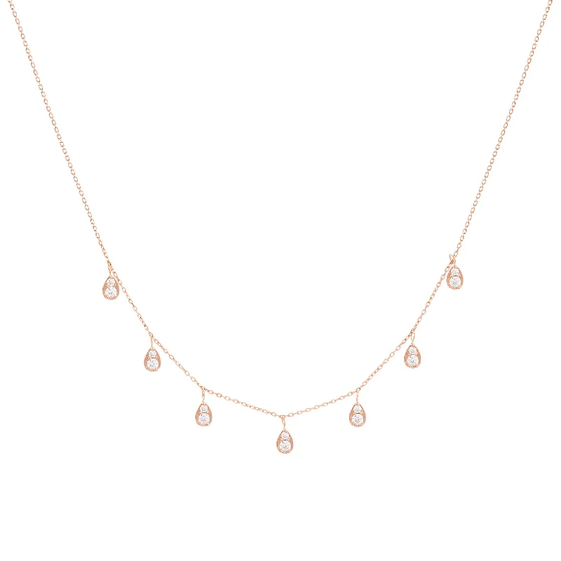 Ladies layered gold necklace-Dangling Pear 18K Rose Gold Necklace w. Diamonds