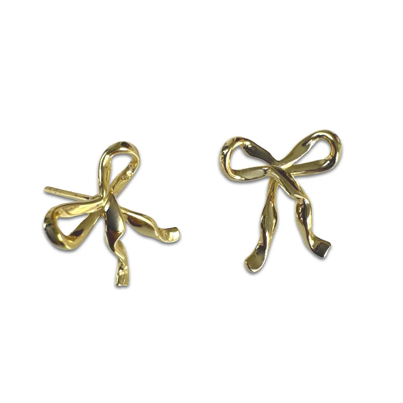 Ladies birthstone earrings-Ribbon Bow Studs