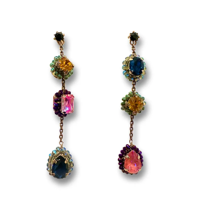 Ladies circle earrings-Paige Rainbow Mix Drop Statement Earrings