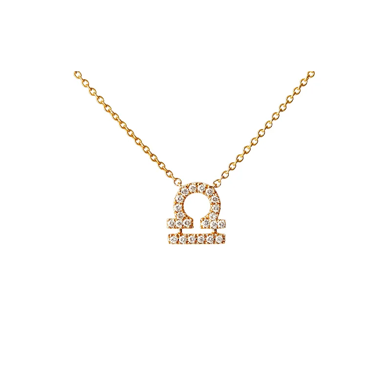 Ladies charm pendant necklace-Petit Sign Libra 18K Gold Necklace w. Diamonds