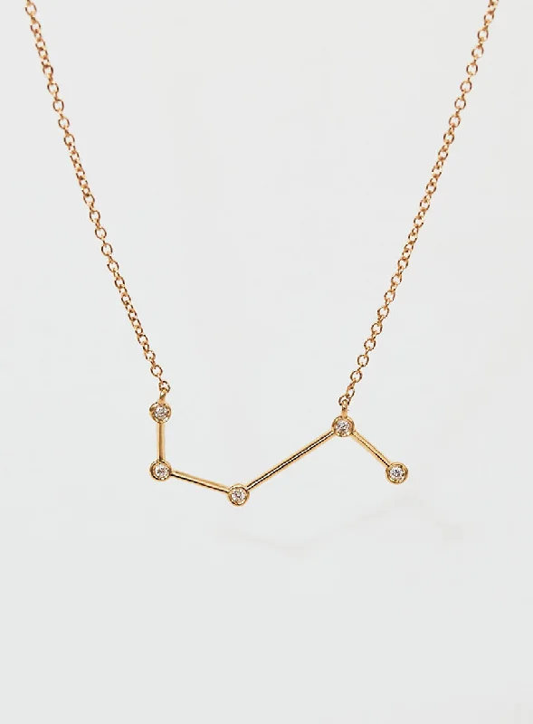 Ladies gold link necklace-Star Sign Aries 18K Gold Necklace w. Diamond