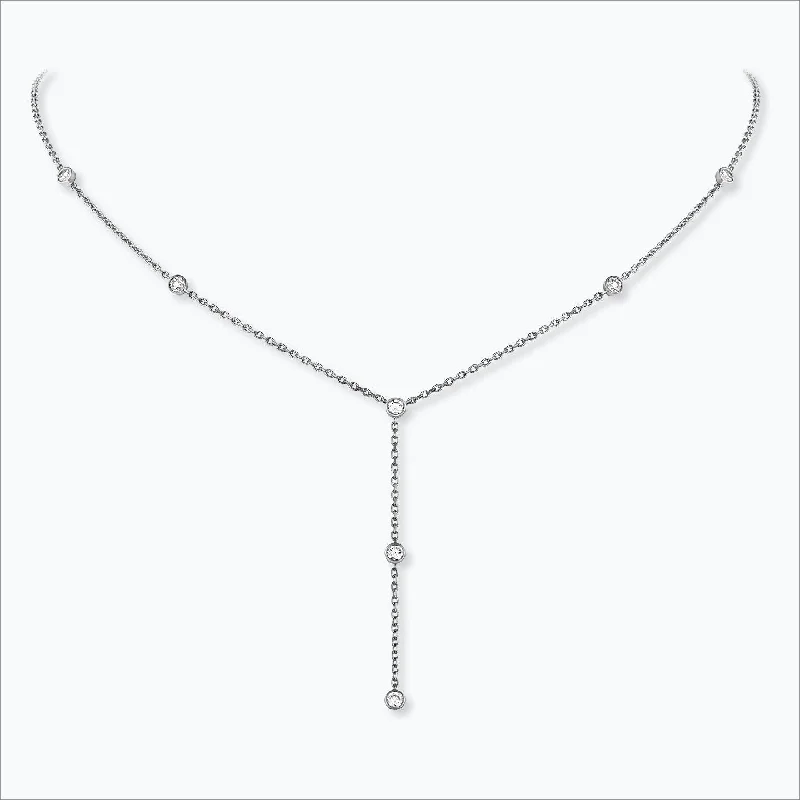 Ladies infinity necklace-7 Stone 18K White Gold Necklace w. Diamonds