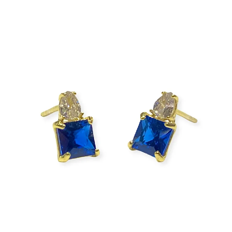 Ladies bridal crystal earrings-Amy Square Birthstone Baguette Deco Studs