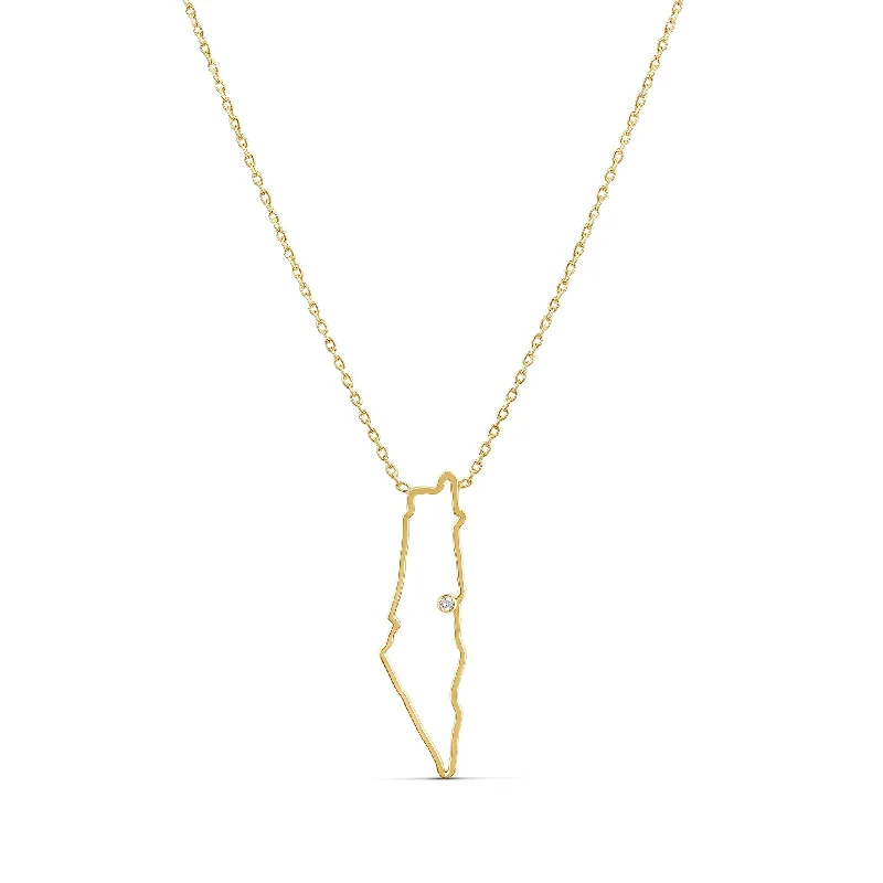 Ladies rose gold necklace-Cutout Map with Diamond Bezel