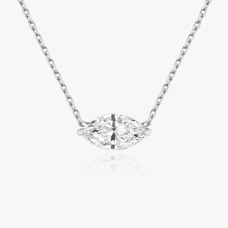 Ladies custom gold necklace-Solitaire Marquise 14K Whitegold Necklace w. Lab-Grown Diamond