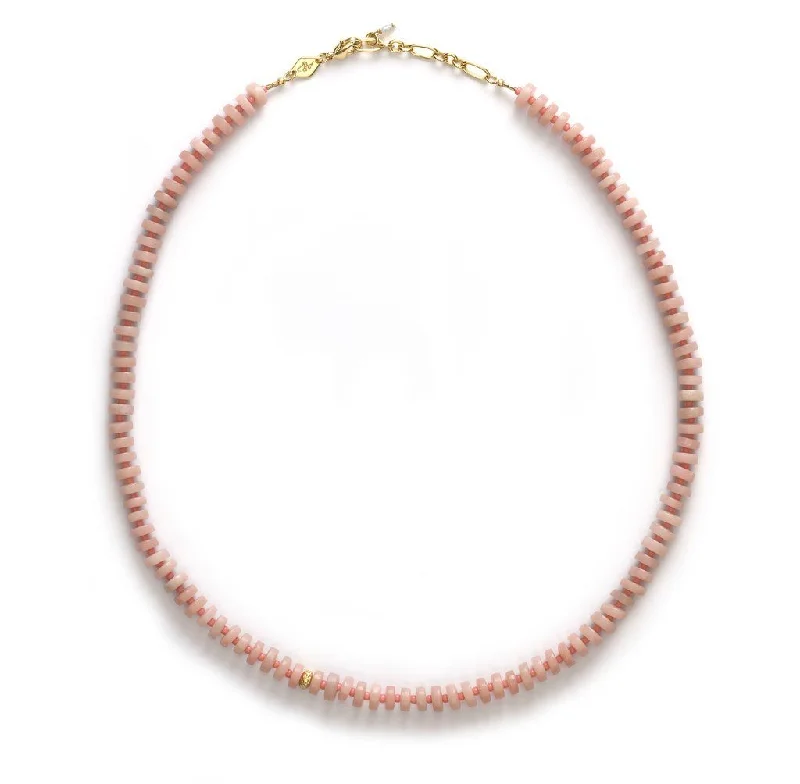 Ladies simple gold pendant necklace-The Big Pink Gold Plated Necklace w. Opal & Beads