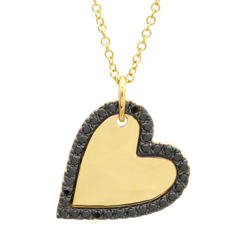 Ladies minimalist gold necklace-Black Diamond Halo Heart Necklace