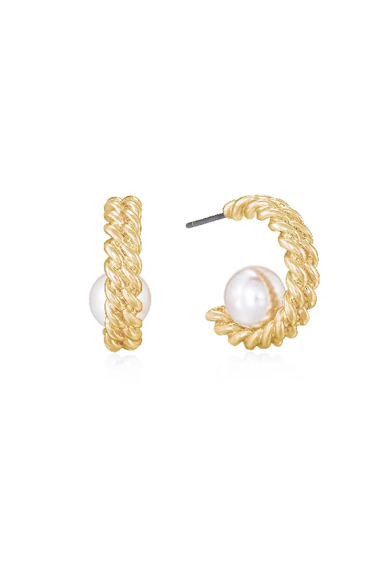 Ladies pearl hoop earrings-Pearls on a Swing Hoop Earrings