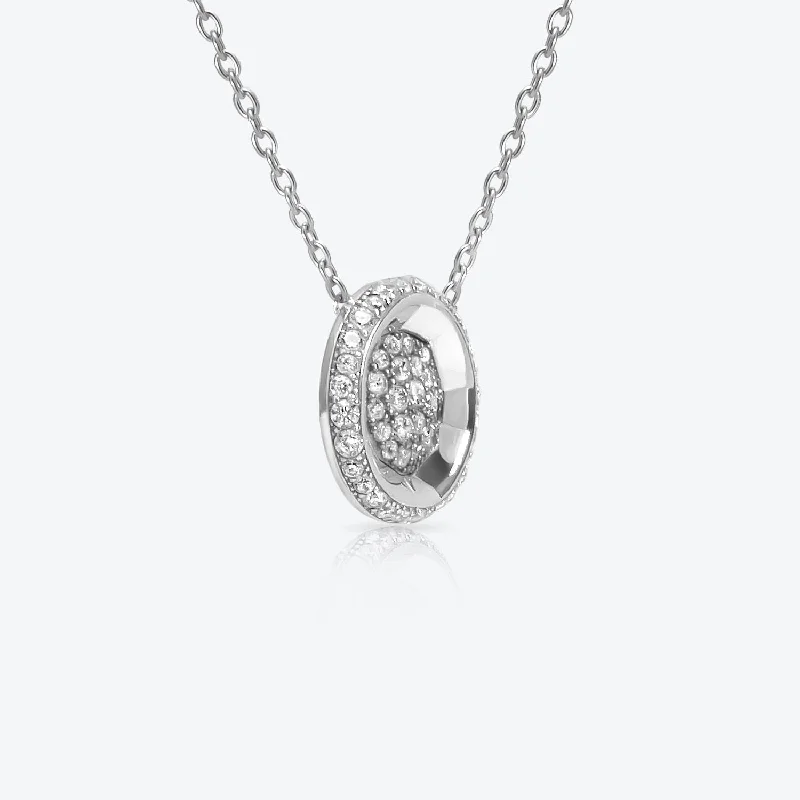 Ladies sapphire pendant necklace-A. Sun Halo 18K White Gold Necklace w. Full Lab-Grown Diamond Pavé