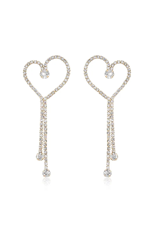 Ladies chain earrings-Crystal Heart Linear Drop Earrings