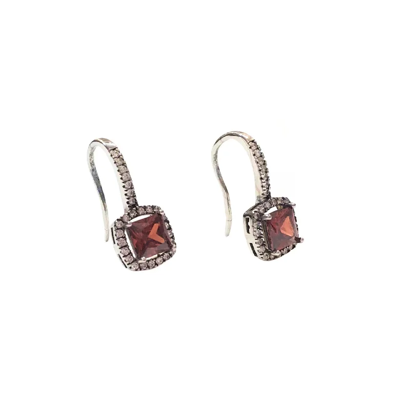 Ladies silver earrings-Adriene Birthstone Square Earrings