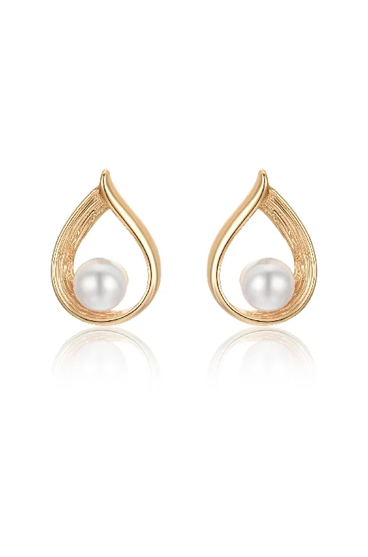 Ladies gold dangly earrings-Golden Teardrop and Pearl Earrings