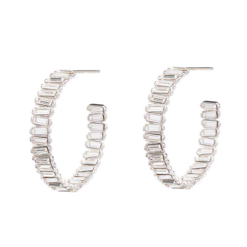 Ladies platinum hoop earrings-Baby Serena Hoops in Rhodium