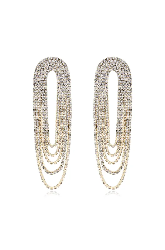 Ladies pearl hoop earrings-Crystal Drape Fringe Earrings