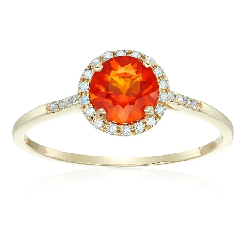 Ladies affordable engagement rings-10k Yellow Gold Fire Opal and Diamond Classic Princess Di Halo Engagement Ring , Size 7