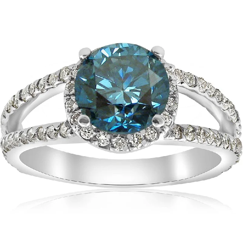 Ladies platinum engagement rings-14k White Gold 3 1/2 ct TDW Blue & White Halo Diamond Engagement Ring (Blue,I2-I3)