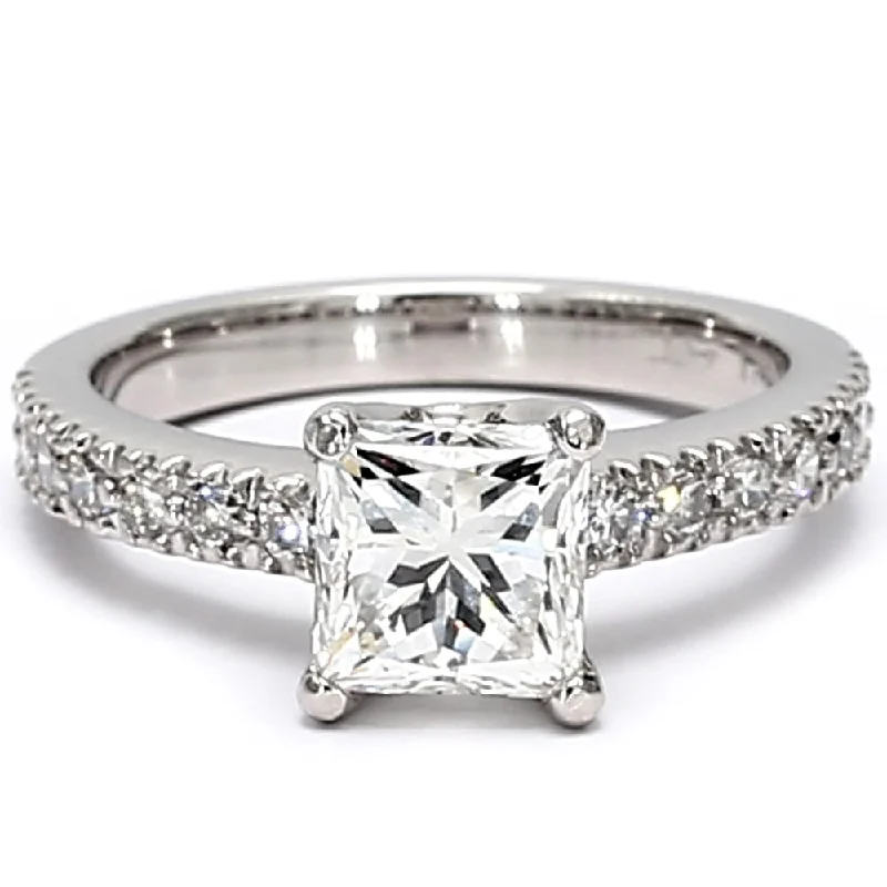 Ladies three-stone engagement rings-VS 2.38Ct Certified Princess Cut Diamond Platinum Engagement Ring