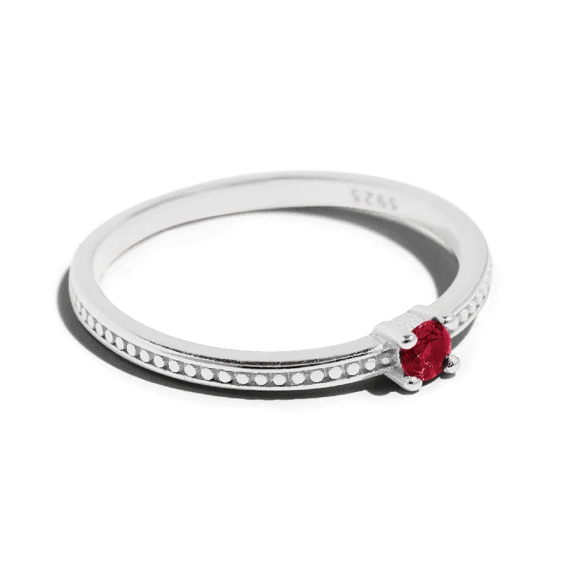 Ladies round diamond ring-THE EMMA RING RED - sterling silver